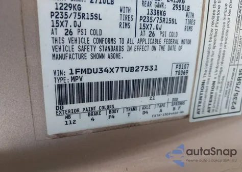 1996 Ford Explorer z USA, uszkodzony, nr VIN 1FMDU34X7TUB27531